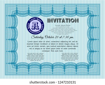 Light blue Formal invitation template. Complex background. Artistry design. Customizable, Easy to edit and change colors. 
