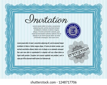Light blue Formal invitation template. Printer friendly. Money Pattern design. Detailed. 