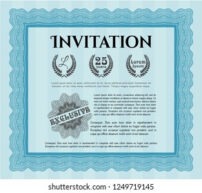 Light blue Formal invitation template. Detailed. With complex linear background. Money Pattern design. 