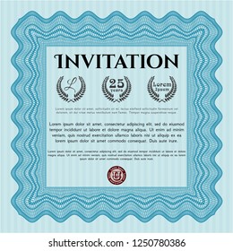 Light blue Formal invitation template. Superior design. With guilloche pattern. Vector illustration. 