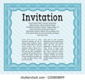 Light blue Formal invitation template. Detailed. Printer friendly. Lovely design. 