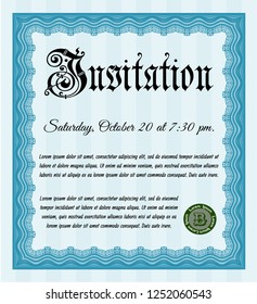 Light blue Formal invitation template. Printer friendly. Vector illustration. Money Pattern. 