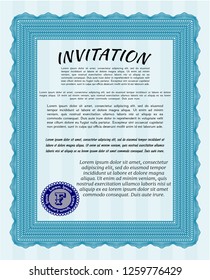 Light blue Formal invitation template. With background. Vector illustration. Excellent design. 