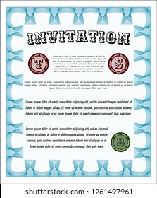 Light blue Formal invitation template. Money design. Customizable, Easy to edit and change colors. With guilloche pattern and background. 
