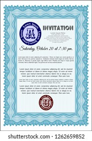 Light blue Formal invitation template. Complex background. Vector illustration. Artistry design. 
