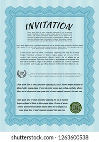 Light blue Formal invitation template. Elegant design. Complex background. Vector illustration. 