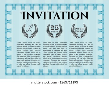 Light blue Formal invitation template. Artistry design. Easy to print. Detailed. 