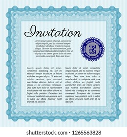 Light blue Formal invitation template. With great quality guilloche pattern. Money Pattern. Detailed. 