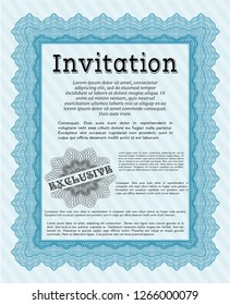 Light blue Formal invitation template. With guilloche pattern. Cordial design. Customizable, Easy to edit and change colors. 
