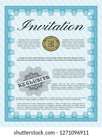 Light blue Formal invitation template. Vector illustration. With complex background. Superior design. 