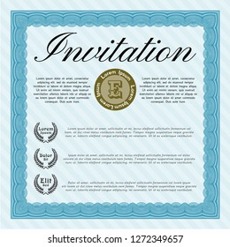 Light blue Formal invitation template. With complex linear background. Money Pattern. Customizable, Easy to edit and change colors. 