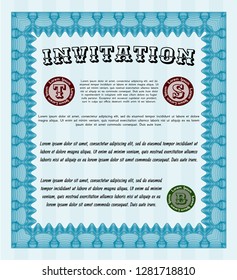 Light blue Formal invitation template. Vector illustration. Printer friendly. Money Pattern design. 