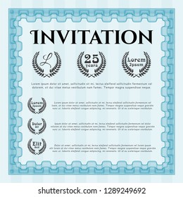 Light blue Formal invitation template. Easy to print. Detailed. Cordial design. 