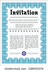 Light blue Formal invitation template. With complex background. Nice design. Detailed. 