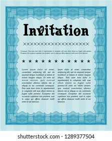 Light blue Formal invitation template. Detailed. With complex linear background. Artistry design. 