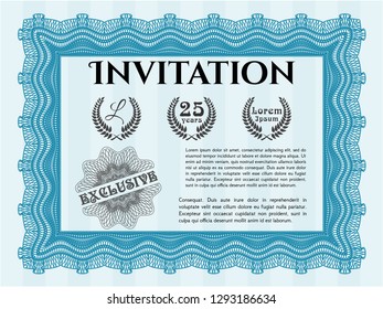 Light blue Formal invitation template. Money style design. Printer friendly. Vector illustration. 