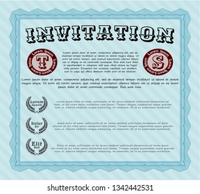 Light blue Formal invitation template. Perfect design. Vector illustration. With guilloche pattern. 