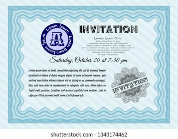 Light blue Formal invitation template. With background. Vector illustration. Money Pattern design. 