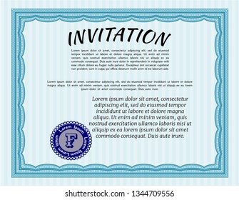 Light blue Formal invitation template. Customizable, Easy to edit and change colors. With quality background. Money Pattern design. 