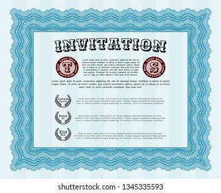 Light blue Formal invitation template. Money design. With complex background. Detailed. 