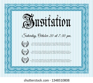 Light blue Formal invitation template. Money Pattern design. Detailed. With complex linear background. 