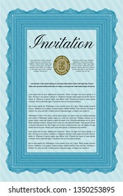Light blue Formal invitation template. Superior design. Complex background. Vector illustration. 