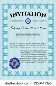 Light blue Formal invitation template. Superior design. Detailed. Printer friendly. 