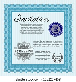 Light blue Formal invitation template. Retro design. Customizable, Easy to edit and change colors. With background. 