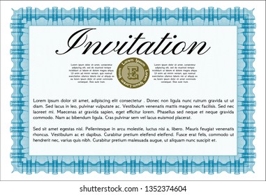 Light blue Formal invitation template. With complex background. Detailed. Money Pattern. 