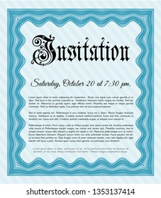 Light blue Formal invitation template. Retro design. Detailed. With linear background. 