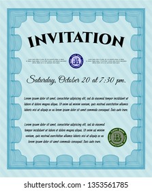 Light blue Formal invitation template. Easy to print. Customizable, Easy to edit and change colors. Artistry design. 
