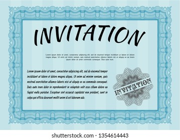 Light blue Formal invitation template. With complex background. Money style design. Customizable, Easy to edit and change colors. 