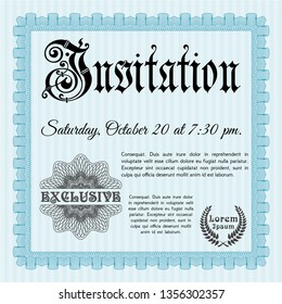Light blue Formal invitation template. Customizable, Easy to edit and change colors. With complex linear background. Artistry design. 