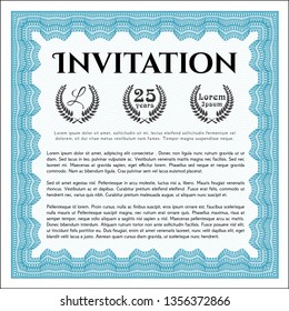Light blue Formal invitation template. Artistry design. Customizable, Easy to edit and change colors. With complex linear background. 