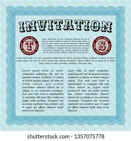 Light blue Formal invitation template. With guilloche pattern and background. Detailed. Elegant design. 