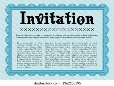 Light blue Formal invitation template. With quality background. Detailed. Nice design. 