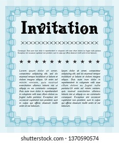 Light blue Formal invitation template. With great quality guilloche pattern. Money design. Customizable, Easy to edit and change colors. 