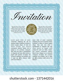 Light blue Formal invitation template. Money Pattern design. Complex background. Detailed. 