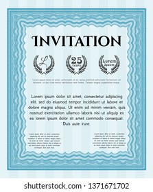 Light blue Formal invitation template. Customizable, Easy to edit and change colors. With guilloche pattern and background. Beauty design. 