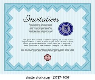 Light blue Formal invitation template. With linear background. Detailed. Artistry design. 