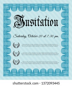 Light blue Formal invitation template. Excellent design. Easy to print. Vector illustration. 