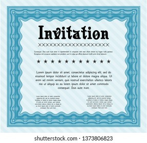 Light blue Formal invitation template. Sophisticated design. With complex background. Vector illustration. 