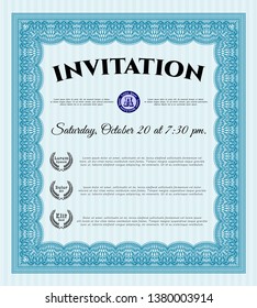 Light blue Formal invitation template. Retro design. With background. Customizable, Easy to edit and change colors. 