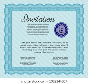 Light blue Formal invitation template. Retro design. Vector illustration. Printer friendly. 