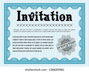 Light blue Formal invitation template. With background. Detailed. Money Pattern. 