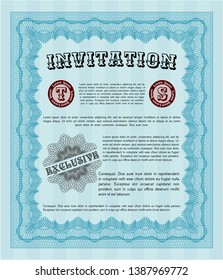 Light blue Formal invitation template. With guilloche pattern. Customizable, Easy to edit and change colors. Money design. 