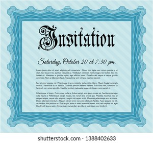 Light blue Formal invitation template. Cordial design. With linear background. Customizable, Easy to edit and change colors. 