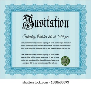 Light blue Formal invitation template. Customizable, Easy to edit and change colors. With complex background. Superior design. 