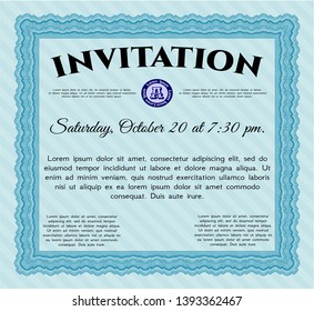 Light blue Formal invitation template. Detailed. Easy to print. Elegant design. 