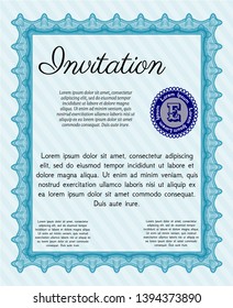 Light blue Formal invitation template. Beauty design. Detailed. With background. 